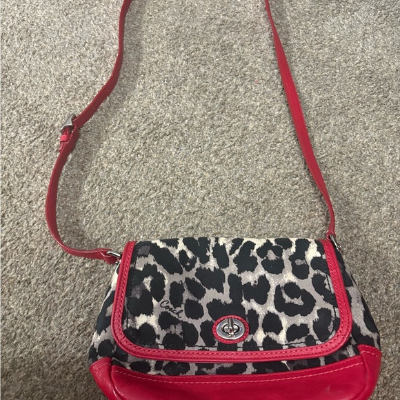 Coach Red and Black Leopard Crossbody Bag